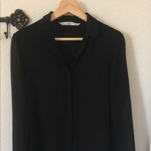 ZARA black long sleeve with pleated back button up